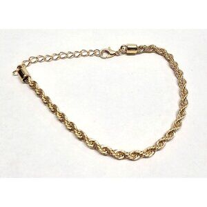 New Gold-Tone Twisted Rope Chain Bracelet With Lobster Clasp Adjustable 7.5-9.5"